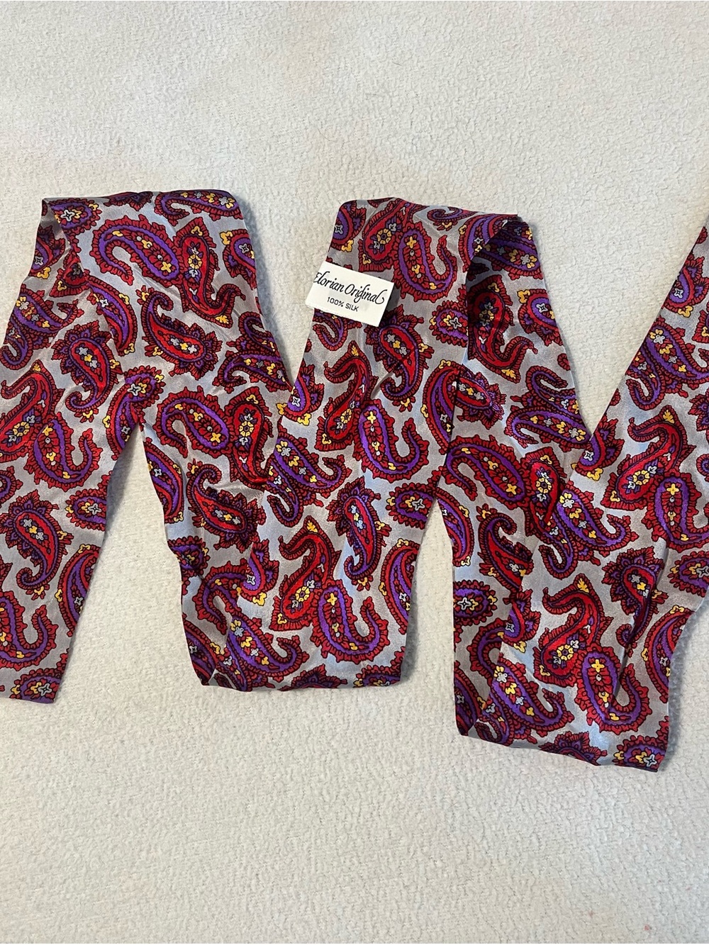 Elorian Original Paisley Silk Scarf in Purple, Red and Yellow